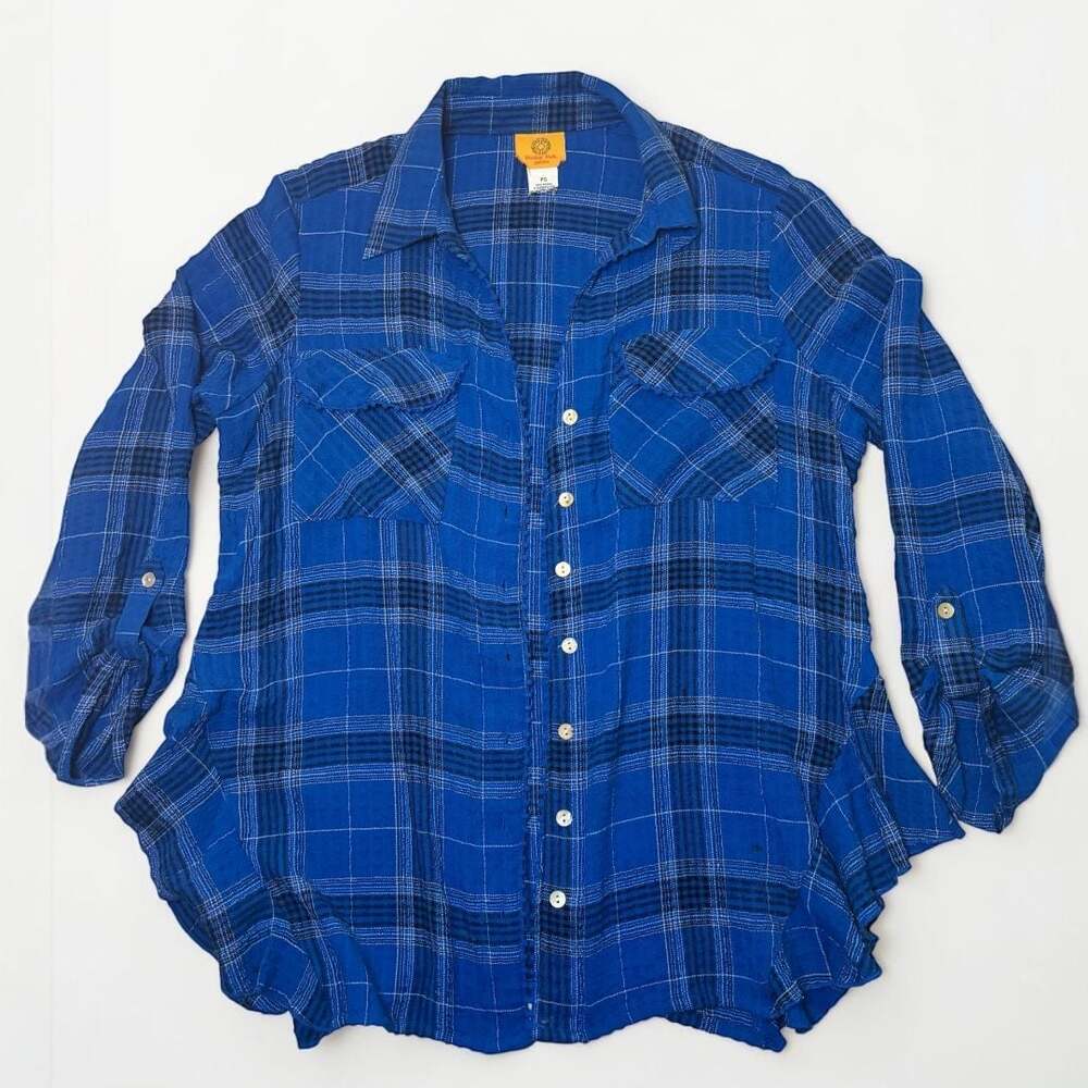 Ruby Rd. Petite Blue Plaid Button Down Shirt Size PS